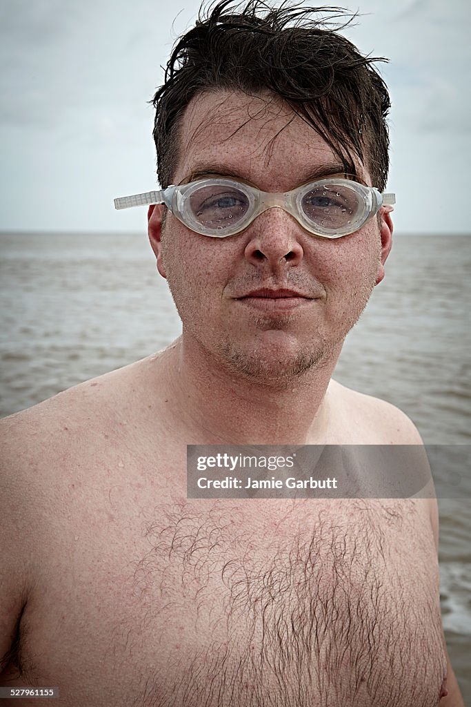 Overweight male sea swimmer