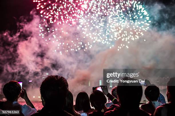 watching fireworks - firework display stockfoto's en -beelden