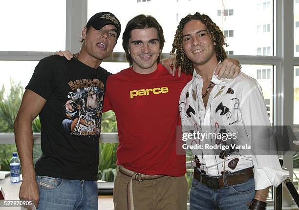 Julio Iglesias Jr., Juanes, and David Brisbal during The 4th Latin GRAMMY Nominee Press Conference - Green Room at The Mandarin Oriental Hotel in...