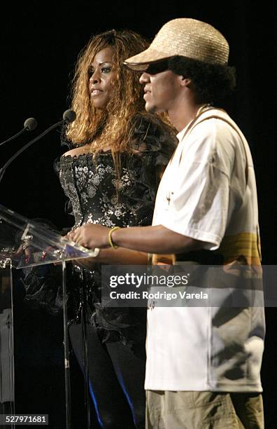 Brandy Moss-Scott and Tego Calderon during Billboards R&B Hip-Hop Awards Show at Jacki Gleason Theater in Miami Beach, Florida, United States.