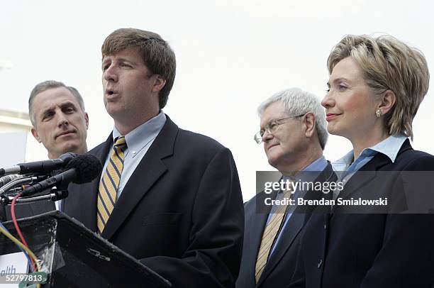 Representative Tim Murphy , former House Speaker Newt Gingrich and U.S. Senator Hillary Rodham Clinton listen to U.S. Representative Patrick Kennedy...