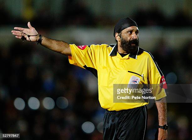 Referee Jarnail Singh during the Coca Cola League Two match between Wycombe Wanderers and Northampton Town held at The Causeway, High Wycombe on...