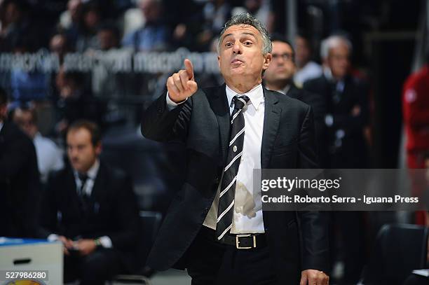 Giorgio Valli head coach of Obiettivo Lavoro talks over during the LegaBasket match between Virtus Obiettivo Lavoro Bologna v Auxilium Manital Torino...