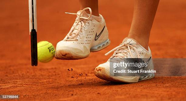 An unidentified tennis player handles a ball during the third day of The Telecom Italia Masters Tennis on May 11, 2005 at The Fro Italico in Rome,...