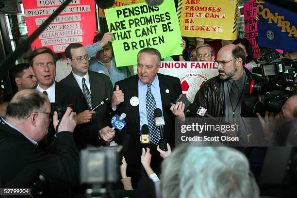 Randy Canale , Machinists Union district president, speaks outside the federal courthouse prior to attending the company's bankruptcy hearing May 11,...