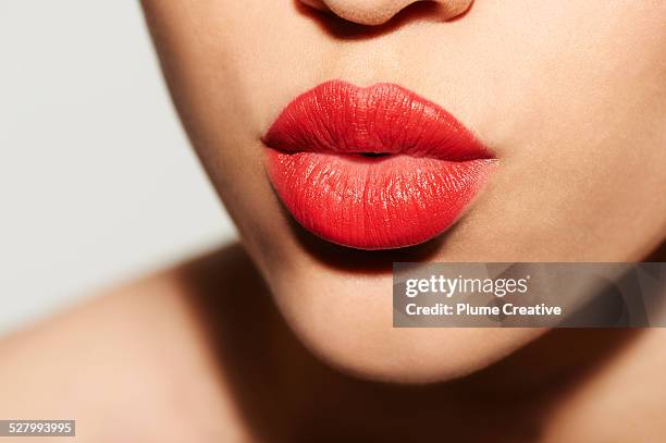 beauty - red lipstick kiss stock pictures, royalty-free photos & images