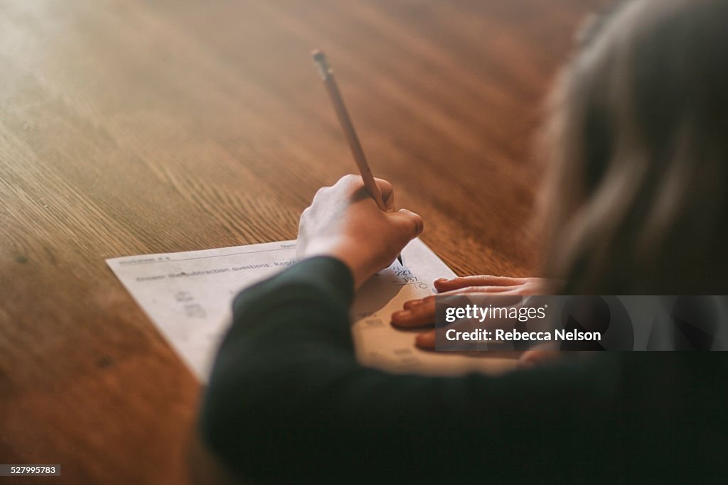 Girl doing math homework