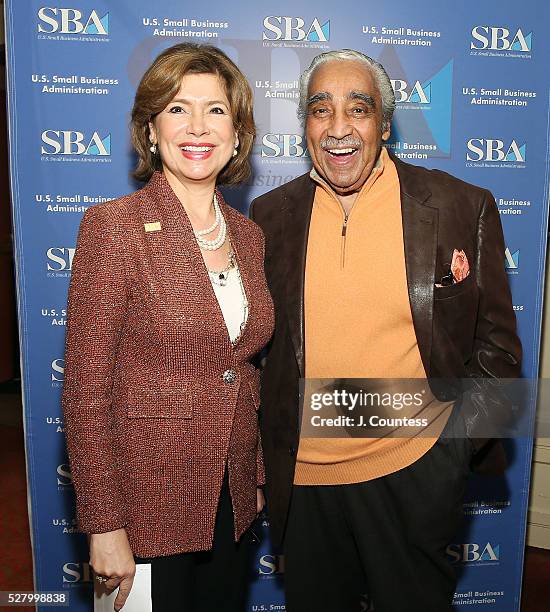 Administrator of the U.S. Small Business Administration Maria Contreras-Sweet and NY Congressman Charles Rangel pose for a photo at the Apollo...