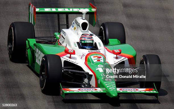 Tony Kanaan drives his Team 7-Eleven Andretti Green Racing Dallara Honda during practice for the 89th Indianapolis 500-Mile Race at the Indianapolis...