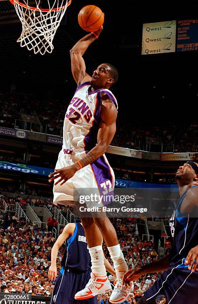 Amare Stoudemire of the Phoenix Suns dunks against the Dallas Mavericks in Game two of the Western Conference Semifinals during the 2005 NBA Playoffs...