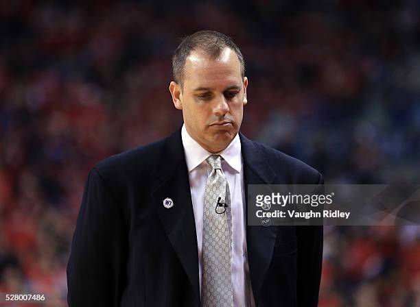Head Coach Frank Vogel of the Indiana Pacers looks on in the first half of Game Seven of the Eastern Conference Quarterfinals against the Toronto...