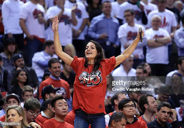 Fans cheers for the Toronto Raptors in the second half of Game Seven of the Eastern Conference Quarterfinals against the Indiana Pacers during the...