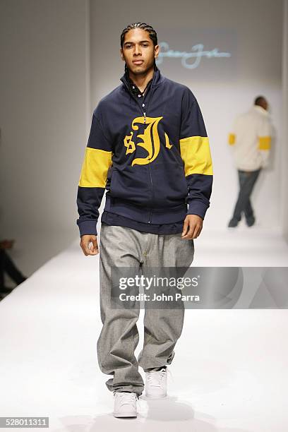 Model wearing Sean John 2005 Collection during Miami Fashion Week Funkshion Fusion 2005 - Sean John - Runway at The Tents at Ocean Drive in Miami...