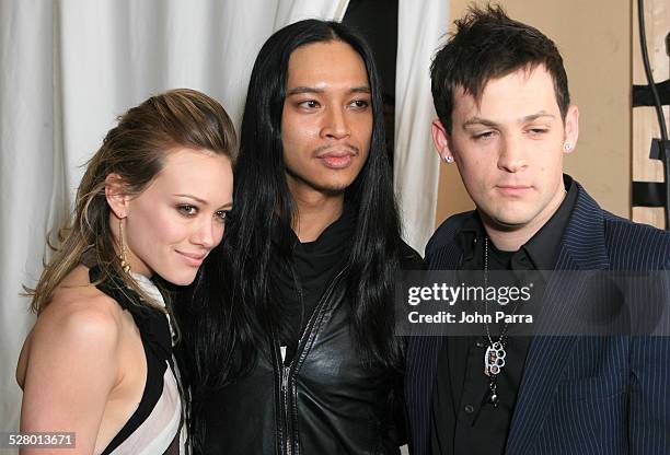 Hilary Duff, Designer Zaldy and Joel Madden during Olympus Fashion Week Fall 2006 - Zaldy - Front Row at Bryant Park in New York City, New York,...