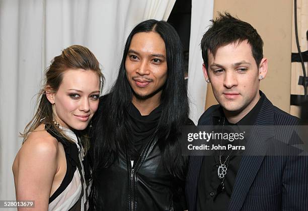 Hilary Duff, Designer Zaldy and Joel Madden during Olympus Fashion Week Fall 2006 - Zaldy - Front Row at Bryant Park in New York City, New York,...