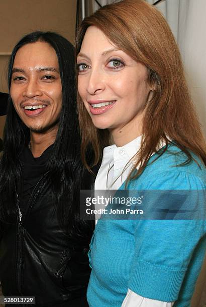 Designer Zaldy and Illeana Douglas during Olympus Fashion Week Fall 2006 - Zaldy - Front Row at Bryant Park in New York City, New York, United States.