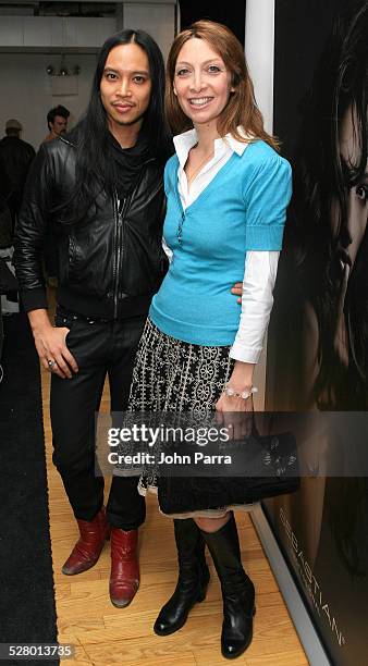 Designer Zaldy and Illeana Douglas during Olympus Fashion Week Fall 2006 - Zaldy - Front Row at Bryant Park in New York City, New York, United States.