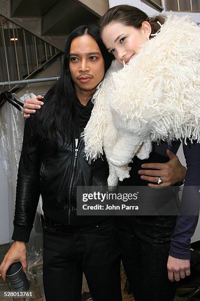 Model backstage and Zaldy during Olympus Fashion Week Fall 2006 - Zaldy - Front Row at Bryant Park in New York City, New York, United States.