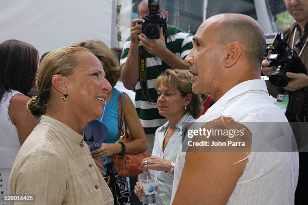 Lenny Niemeyer and Carmen Marc Valvo during Sunglass Hut Swim Shows Miami Presented by LYCRA - Welcome Reception at Raleigh Hotel in Miami Beach,...