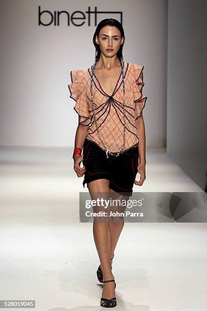 Model wearing Binetti Fall 2006 designs during Funkshion Fashion Week Miami Beach Fall 2006 - Binetti - Runway at Funkshion Tent on Ocean Drive in...