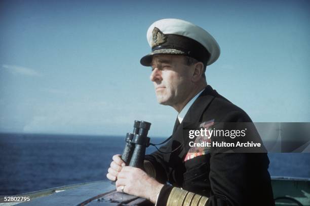 Lord Mountbatten, 1st Earl Mountbatten of Burma , Commander of the Mediterranean Fleet, on naval exercises at Malta and Gibraltar in 1956.