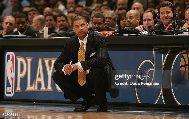 Head coach Eddie Jordan of the Washington Wizards watches the action from the sideline in Game four of the Eastern Conference Quarterfinals against...