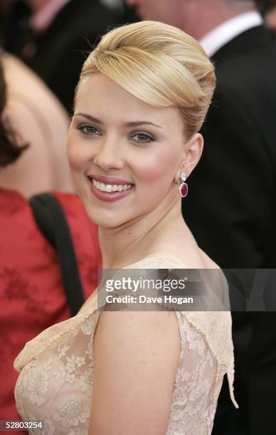 Actress Scarlett Johansson attends the premiere of the film "Match Point" at the Palais during the 58th International Cannes Film Festival May 12,...