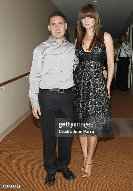 Gustavo Cadile and Araceli Gonzalez during Miami Fashion Week 2006 - Harpers Bazaar en Espanol Collection - Backstage at Knight Concert Hall in...