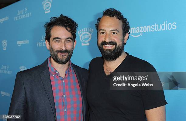 Actors Jay Duplass and Steve Zissis attend the premiere of 'Love & Friendship' at the Directors Guild of America on May 3, 2016 in Los Angeles,...