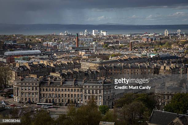The sun sets over the New Town area of Edinburgh on May 3, 2016 in Edinburgh, Scotland. As campaigning for the Holyrood election enters its last...