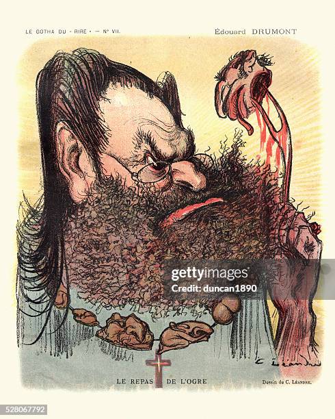 ilustrações, clipart, desenhos animados e ícones de caricatura de edouard drumont-le os aper de l'orge - cannibalism