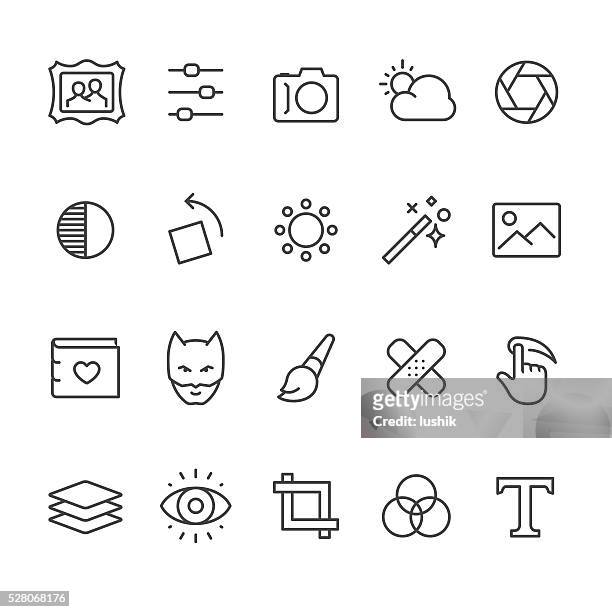 photo editor vector icons - aperture stock illustrations