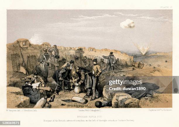 crimean war - russian rifle pit - ditch stock illustrations