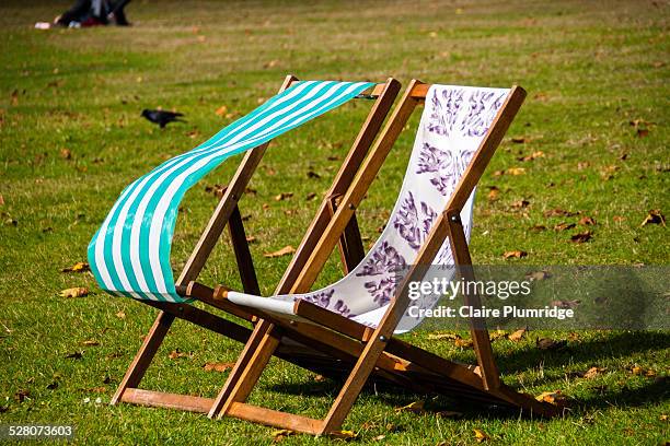 empty deck chairs in a park - void deck stock pictures, royalty-free photos & images