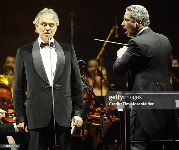 Andrea Bocelli and Conductor Eugene Kohn perform in support of Andrea's Opera release at HP Pavilion in San Jose, California.