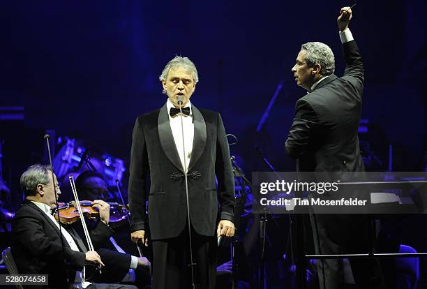 Andrea Bocelli and Conductor Eugene Kohn perform in support of Andrea's Opera release at HP Pavilion in San Jose, California.