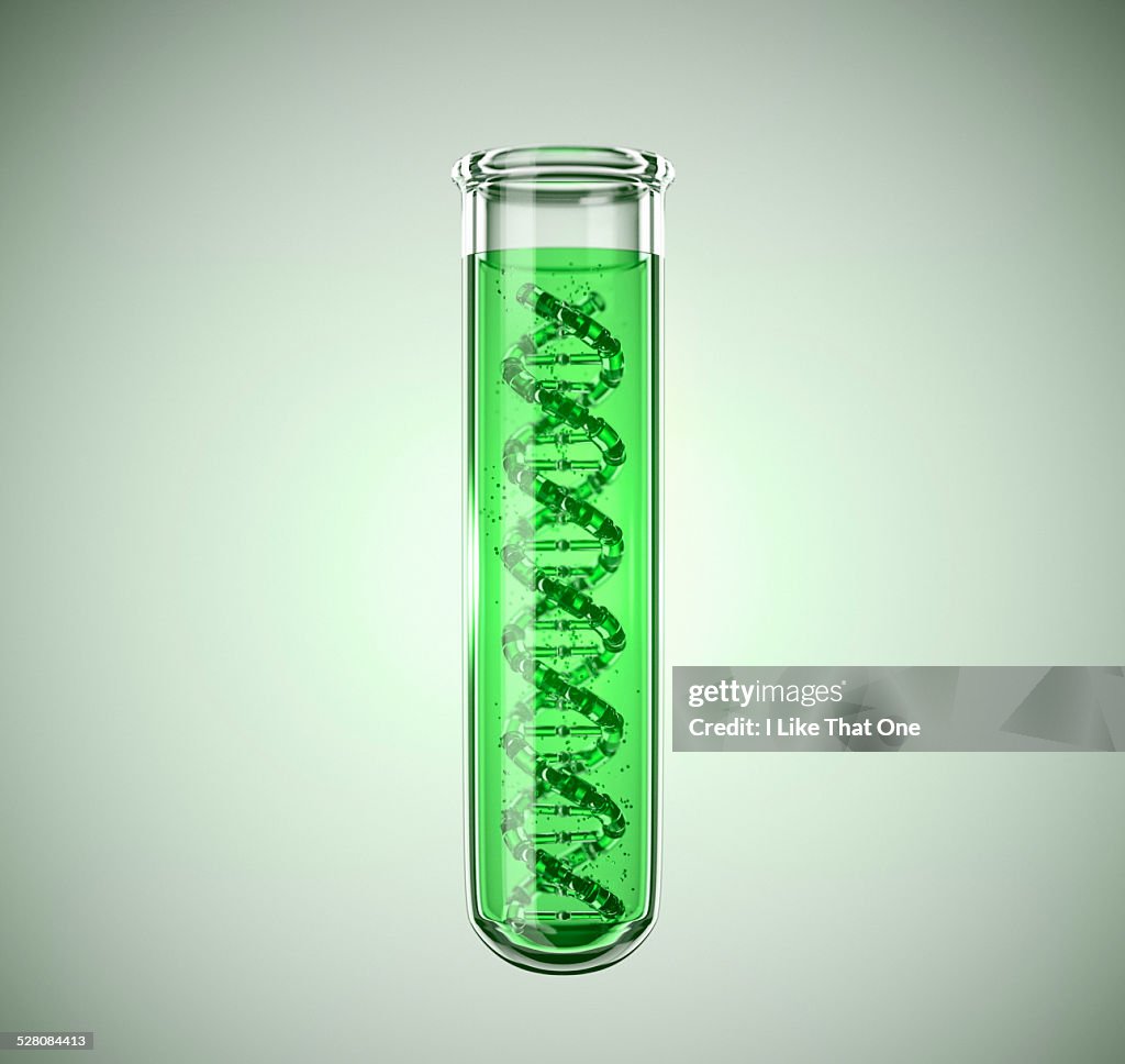 A test tube containing a DNA Double Helix