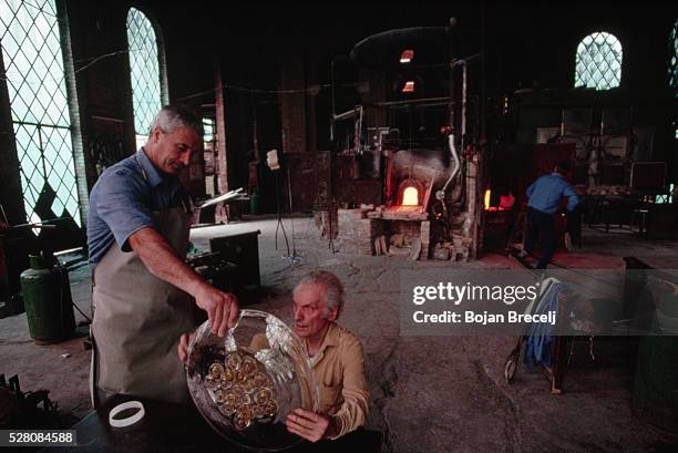 making murano glass with open-hearth furnace - murano stock pictures, royalty-free photos & images