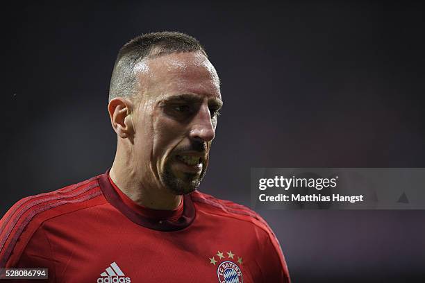 Franck Ribery of Muenchen seen during the UEFA Champions League semi final second leg match between FC Bayern Muenchen and Club Atletico de Madrid at...