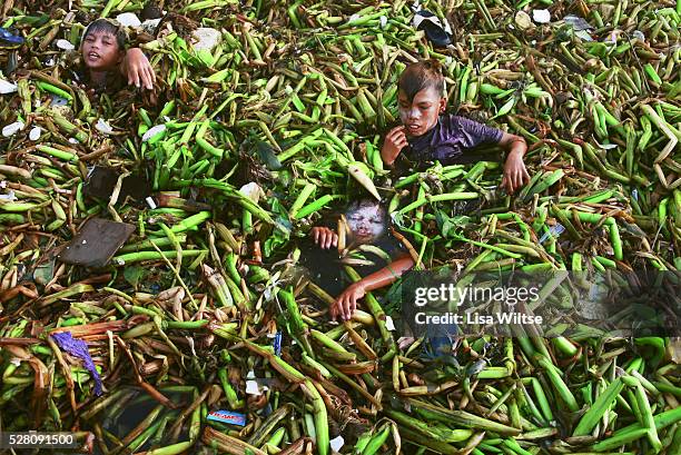 Boys from the squatter community of Ulingan swimming in effluent waters of the Pasig river on September 15, 2008 in Manila Bay, Philppines. Ulingan...