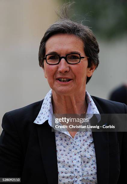 France's newly-appointed Sports and Youth Minister Valerie Fourneyron arrives for the first cabinet meeting on May 17, 2012 at the Elysee...