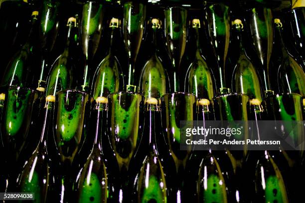 Close up of bottles of Pongracz sparkling wine at the J.C le Roux wine estate in Stellenbosch, South Africa.