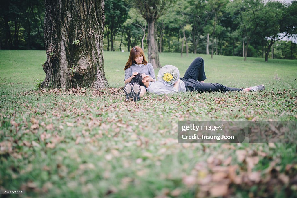 Young couple in summer park