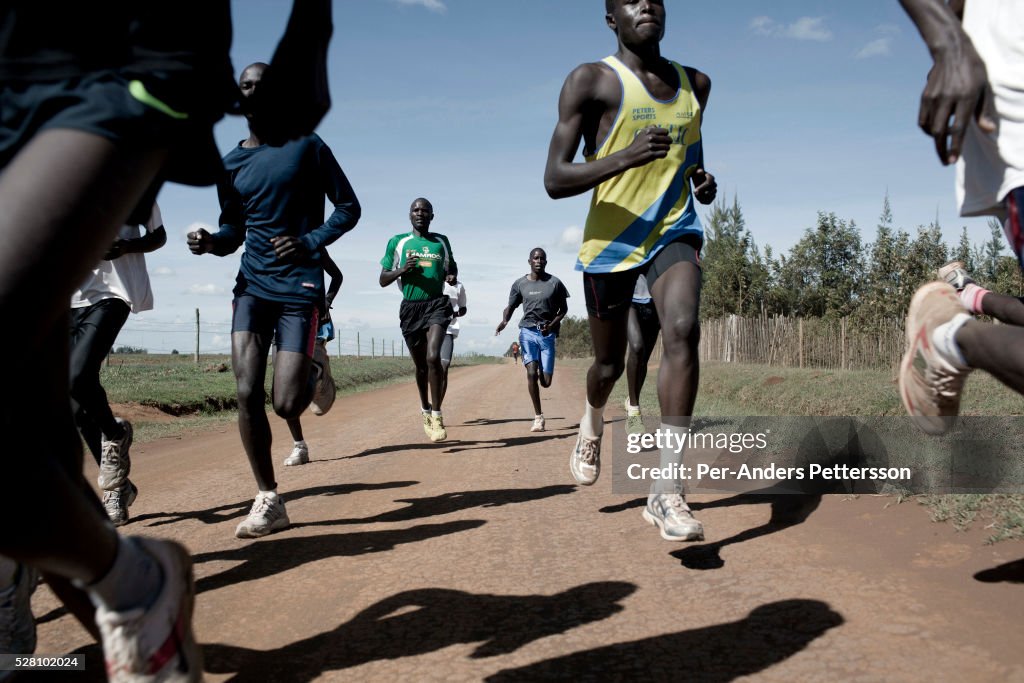 Long distance runners train in Eldoret, Kenya