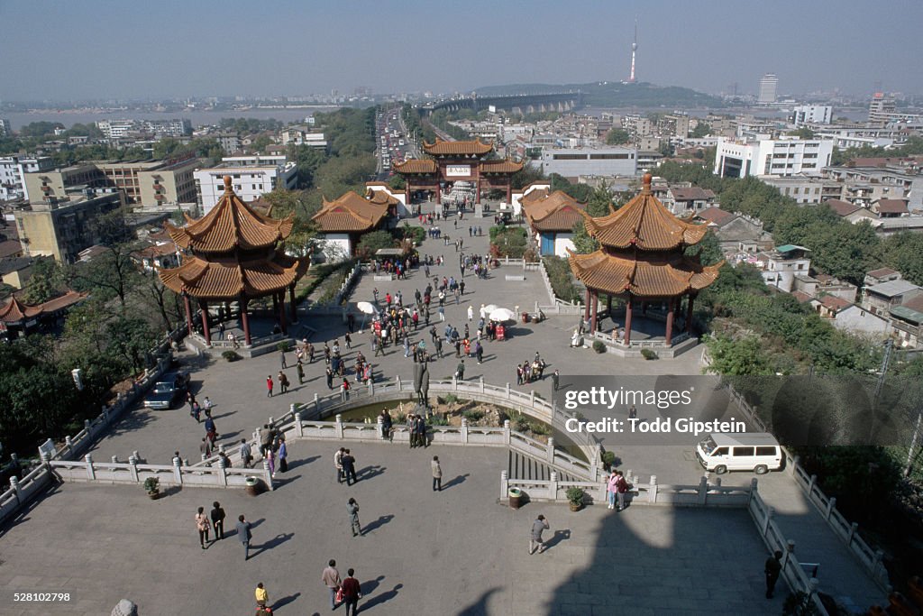 Looking Down on Plaza and Pagodas