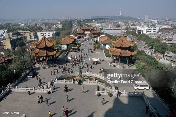 looking down on plaza and pagodas - hubei province stock pictures, royalty-free photos & images