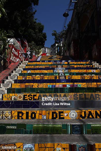 View of Escadaria Selaron, a Colorful tiled stairway in the Lapa district of Rio de Janeiro, Brazil on August 16, 2010. Photo by Lisa Wiltse