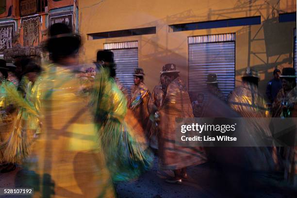 Virgen del la Candelaria Aymaran women dance into the night during the Fiesta de la Virgen de la Candelaria is held to honour the Virgen or the Dark...
