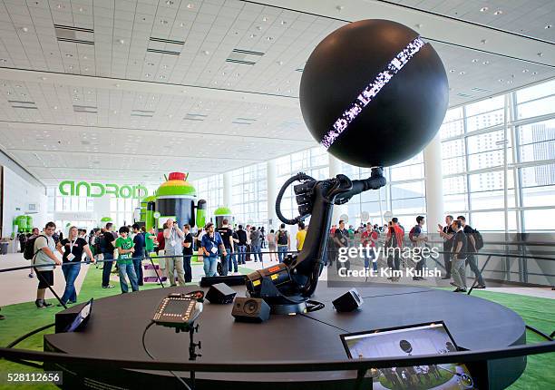 Giant robotic Nexus Q, Google's new home media player, is on display during the Google I/O Developer Conference in San Francisco, California.