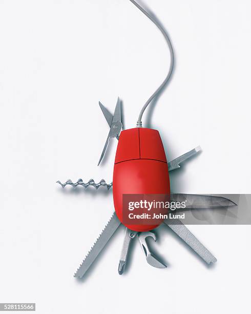 computer mouse with utility tools - penknife stock pictures, royalty-free photos & images